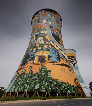 decorated cooling towers in Soweto